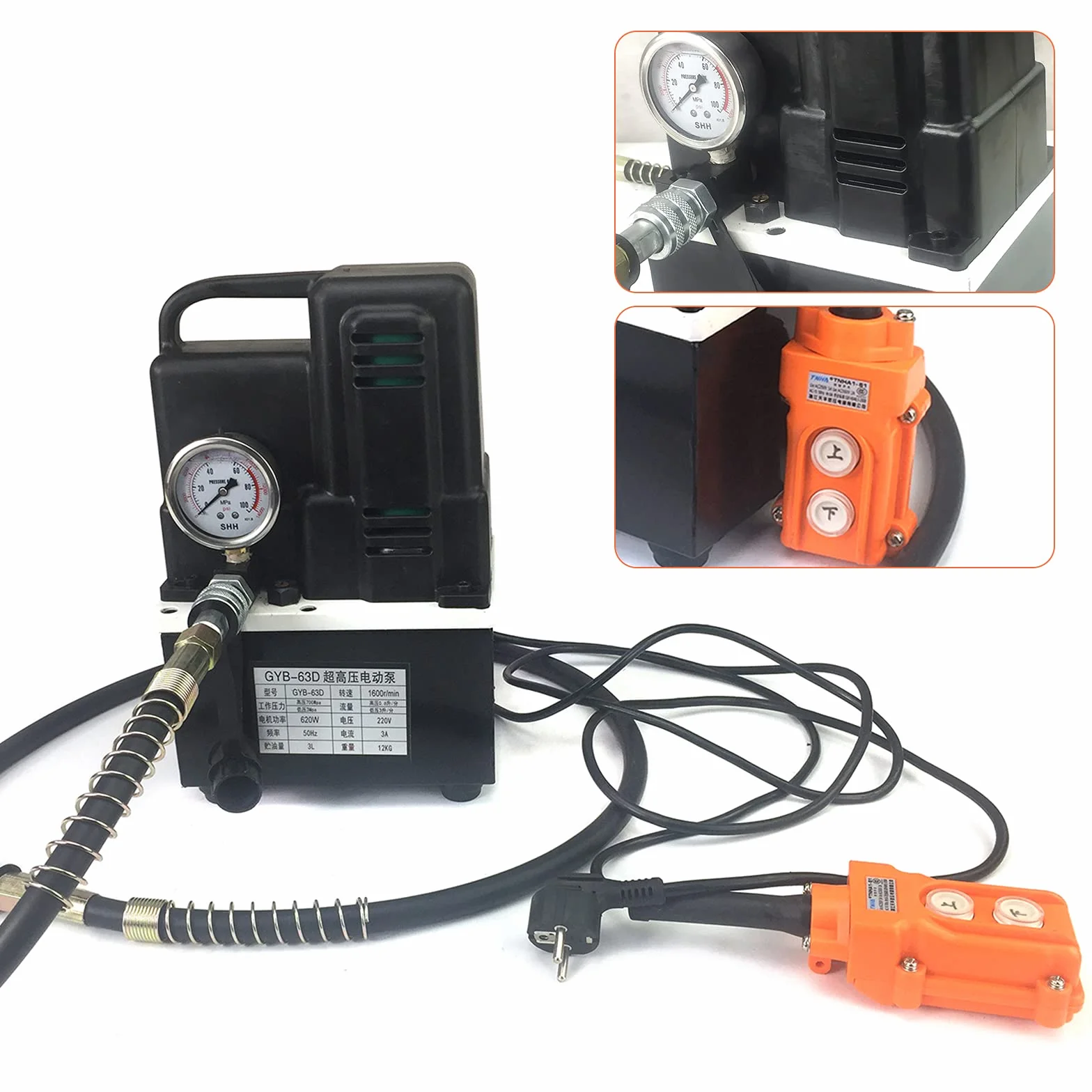 Hochdruck Hydrauliköl Elektro Pumpe, 3L Hydraulikpumpe Hochdruck, Hydraulik Pumpe für Schneiden, Perforieren, Biegen, Heben, 1200W, Schwarz