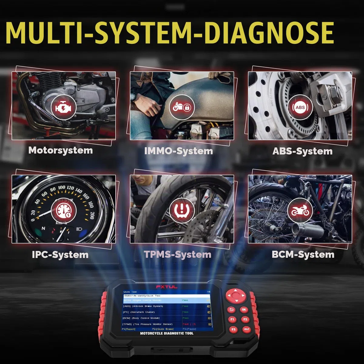 M7 Vollsystem Motorrad Scanner mit Live-Datenaufzeichnung 5" IPS Display