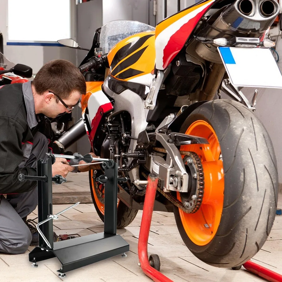Reifen-Auswuchtgerät, Motorrad-Reifen-Auswuchtgerät, mit verstellbarem Transitzeiger - Schwerlast-Auswuchtwerkzeug, Reifenreparatur und Werkzeug