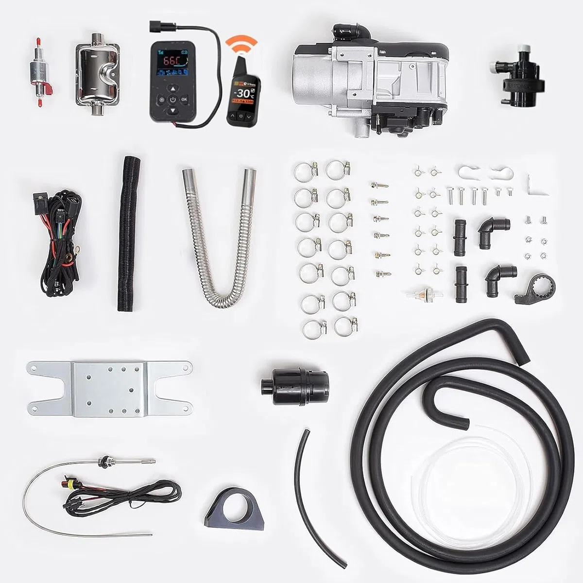5KW 12V Hydronic Kühlmittelheizung, with Fernbedienung Flüssiger Brennstoff Heizung Diesel Warmwasserbereiter Temperaturregelung, zeitgesteuert, für Boot, Wohnwagen, Bus Wohnmobil