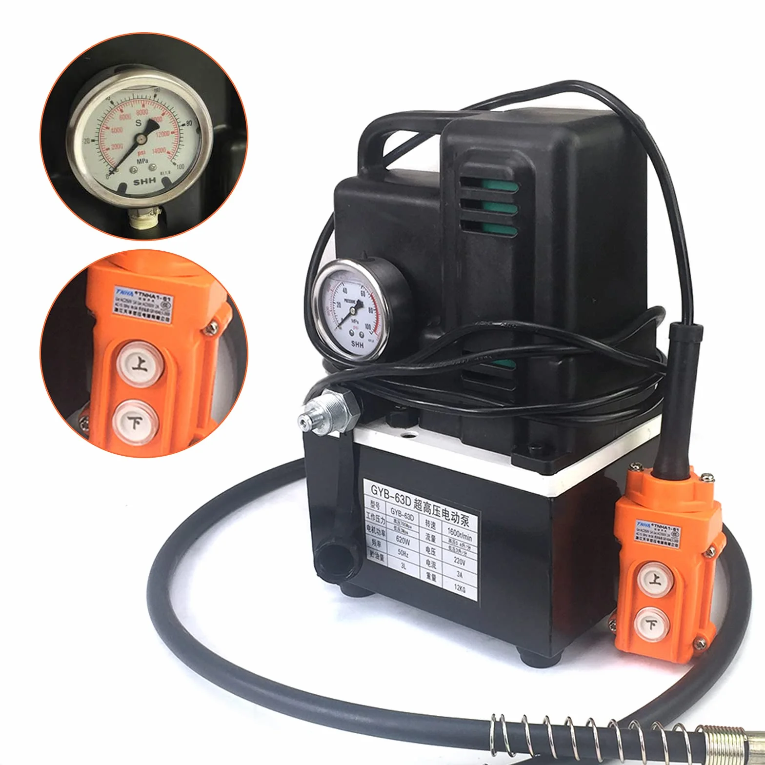 Hochdruck Hydrauliköl Elektro Pumpe, 3L Hydraulikpumpe Hochdruck, Hydraulik Pumpe für Schneiden, Perforieren, Biegen, Heben, 1200W, Schwarz
