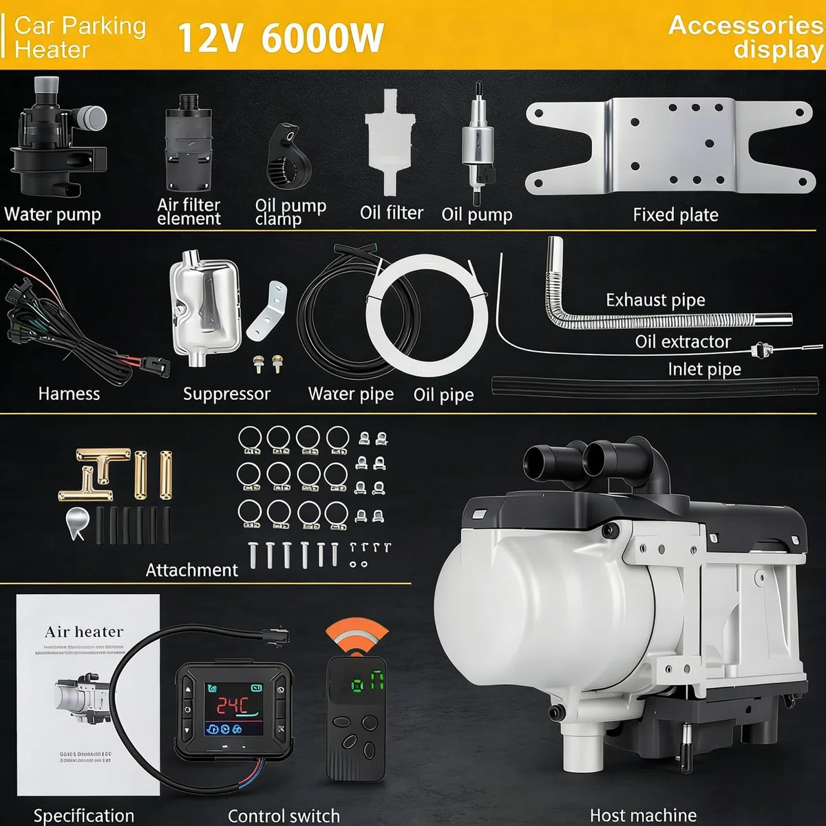 Autonome Wasserheizung 5,2KW 12V/24V Diesel für Vorwärmung von E-Fahrzeug Batterien und Verbrennungsmotoren von SUV LKW und Baumaschinen Motor-Schutz-System Kit(12V)