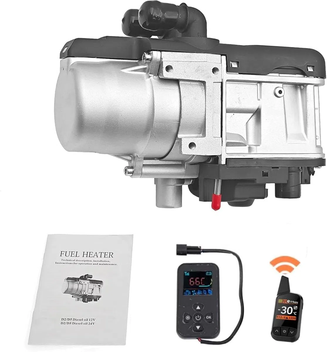 5KW 12V Hydronic Kühlmittelheizung, with Fernbedienung Flüssiger Brennstoff Heizung Diesel Warmwasserbereiter Temperaturregelung, zeitgesteuert, für Boot, Wohnwagen, Bus Wohnmobil