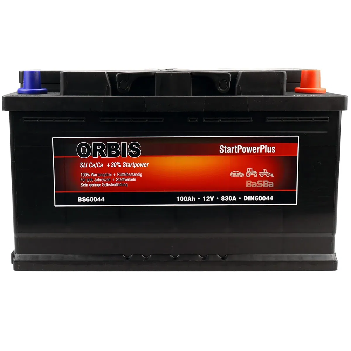 12 V 100 Ah Autobatterie Orbis BS60044 – 830 A Kaltstart, wartungsfreie Energieversorgung für Pkw & Vans, robust, geladen und betriebsbereit | BaSBa 2141
