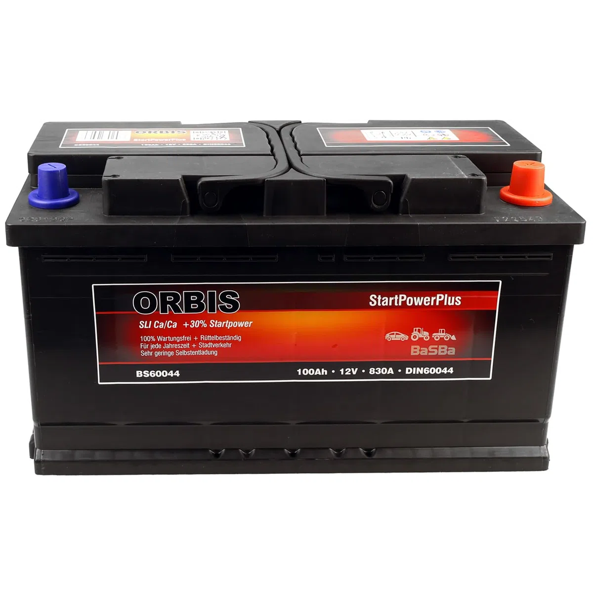 12 V 100 Ah Autobatterie Orbis BS60044 – 830 A Kaltstart, wartungsfreie Energieversorgung für Pkw & Vans, robust, geladen und betriebsbereit | BaSBa 2141